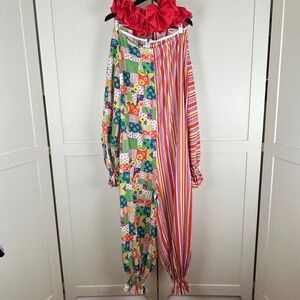 Vintage 70s Clown Costume Adult XL Patchwork Striped Handmade Ruffle Circus